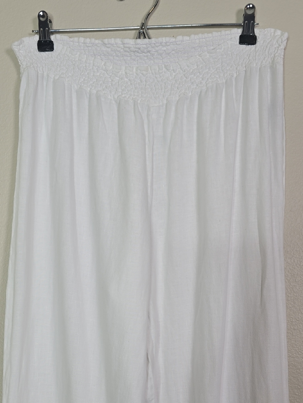 Jhonny Was Martini High Slit White Wide-Leg Linen Embroidered Floral Palazo M. - Picture 4 of 11